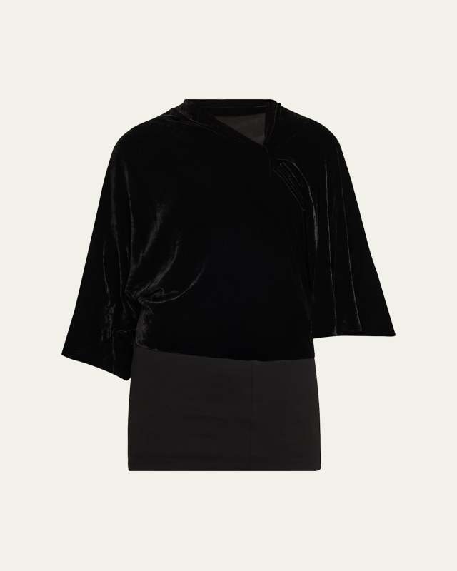 3/4-Sleeve Draped Crepe Top